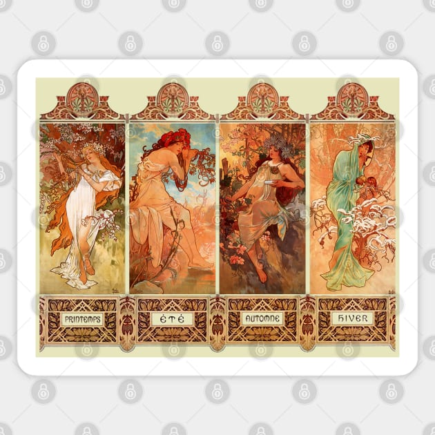 Alphonse Mucha Four Seasons Art Nouveau Sticker by JoolyA